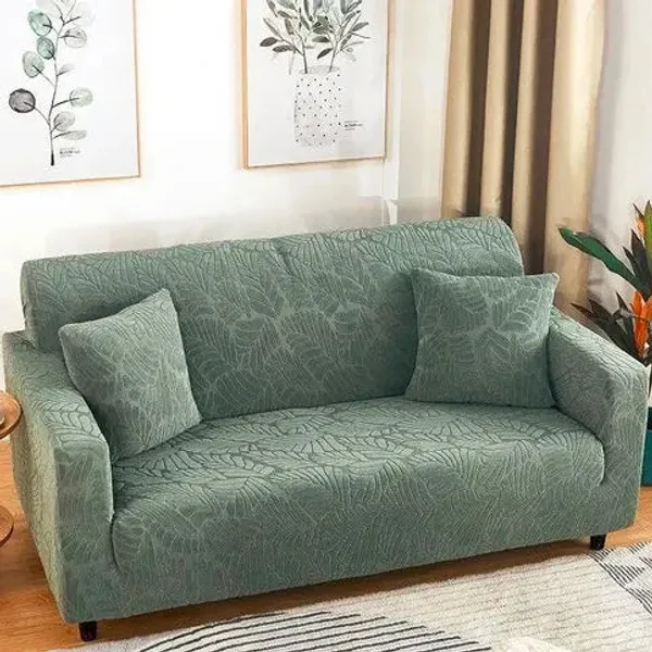 Sea_Green_Trendily_Emboss_Fabric_Leaf_Sofa_Cover_For_Home