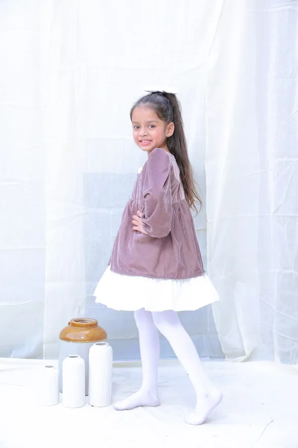 Taupe_Fit_And_Flare_Velvet_Puff_Sleeves_For_Girls
