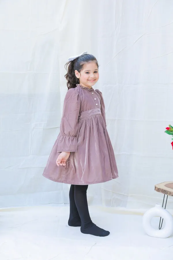 Taupe_Fit_And_Flare_Velvet_Puff_Sleeves_For_Girls
