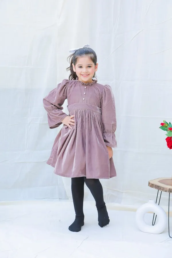 Taupe_Fit_And_Flare_Velvet_Puff_Sleeves_For_Girls
