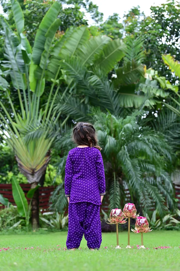 Purple_Bandhani_Print_Georgette_Salwar_Kurta_Set_For_Girls