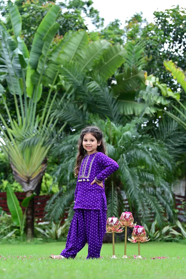 Purple_Bandhani_Print_Georgette_Salwar_Kurta_Set_For_Girls