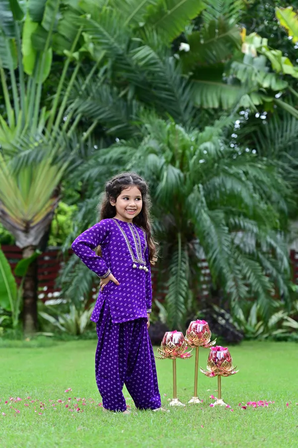 Purple_Bandhani_Print_Georgette_Salwar_Kurta_Set_For_Girls