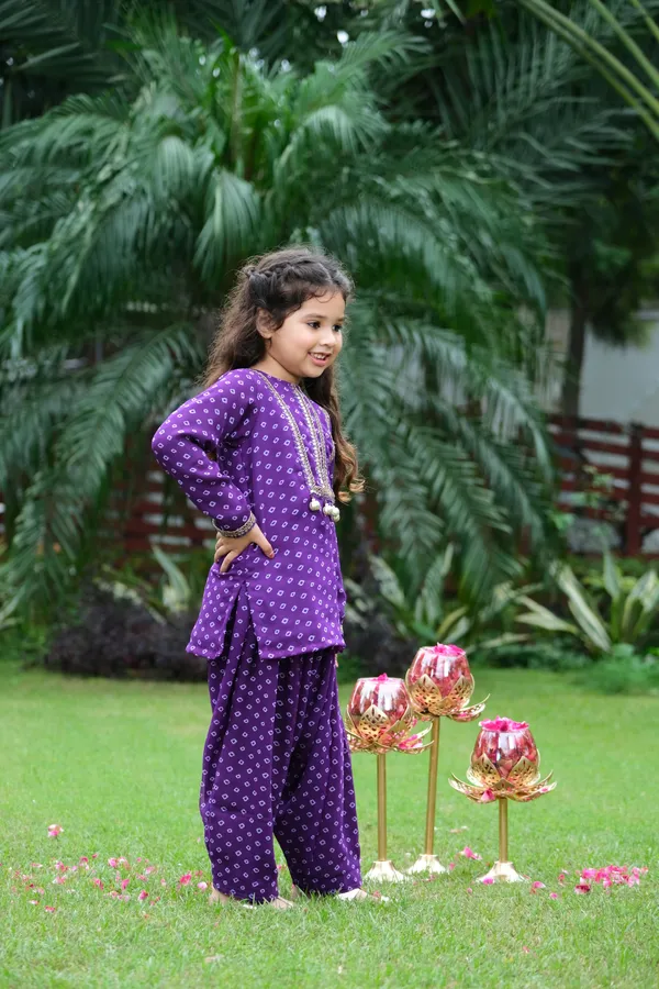 Purple_Bandhani_Print_Georgette_Salwar_Kurta_Set_For_Girls