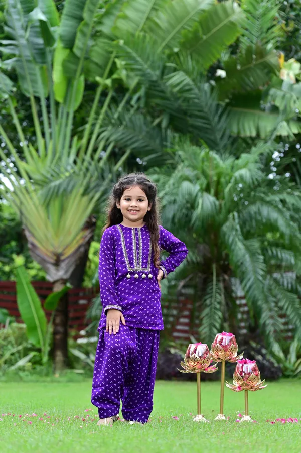 Purple_Bandhani_Print_Georgette_Salwar_Kurta_Set_For_Girls