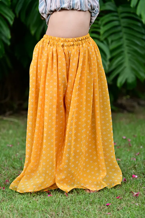 Yellow_Bandhani_Print_Georgette_Kurta_Sharara_Set_For_Girls