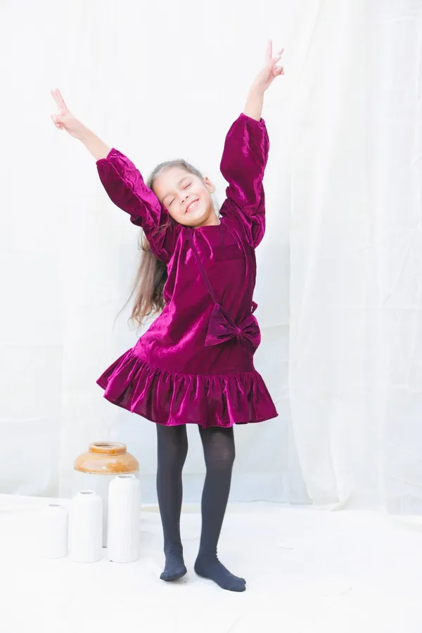 Burgundy_Fit_And_Flare_Velvet_Puff_Sleeves_For_Girls