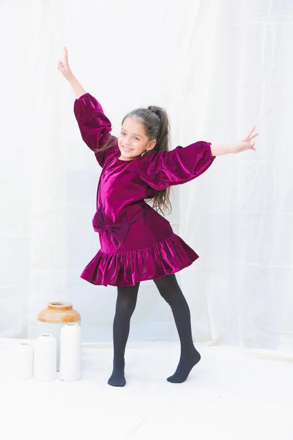 Burgundy_Fit_And_Flare_Velvet_Puff_Sleeves_For_Girls