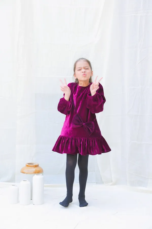 Burgundy_Fit_And_Flare_Velvet_Puff_Sleeves_For_Girls