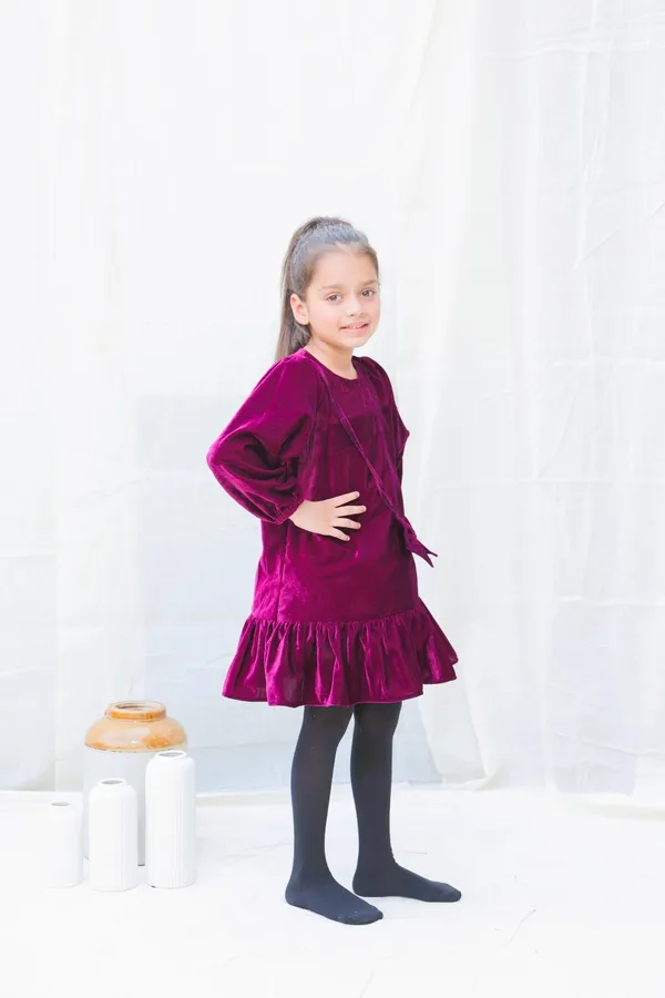 Burgundy_Fit_And_Flare_Velvet_Puff_Sleeves_For_Girls