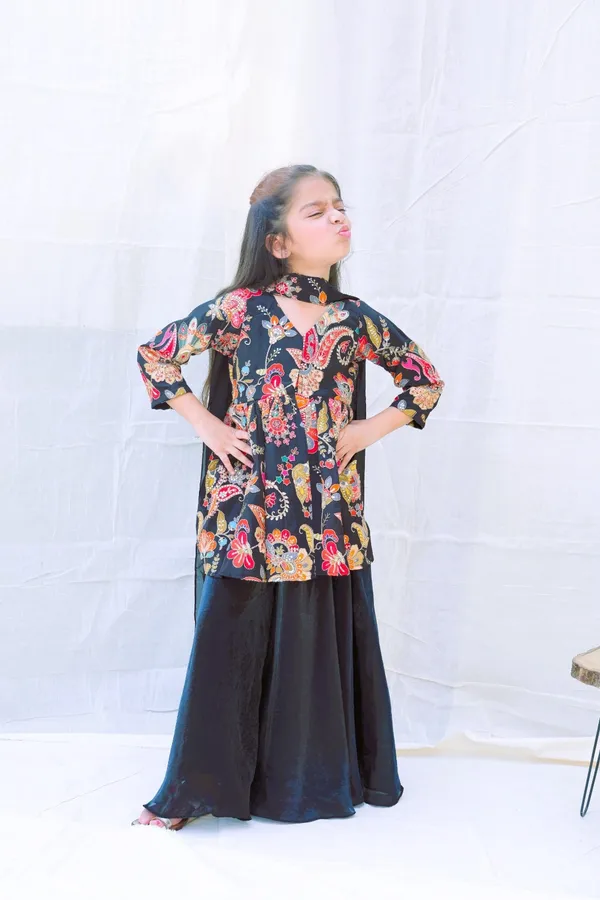 Black_V_Neck_Embroidered_Kurta_With_Sharara_And_Dupattaforgirls