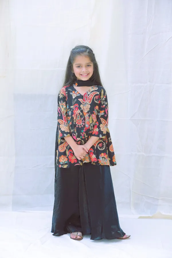 Black_V_Neck_Embroidered_Kurta_With_Sharara_And_Dupattaforgirls