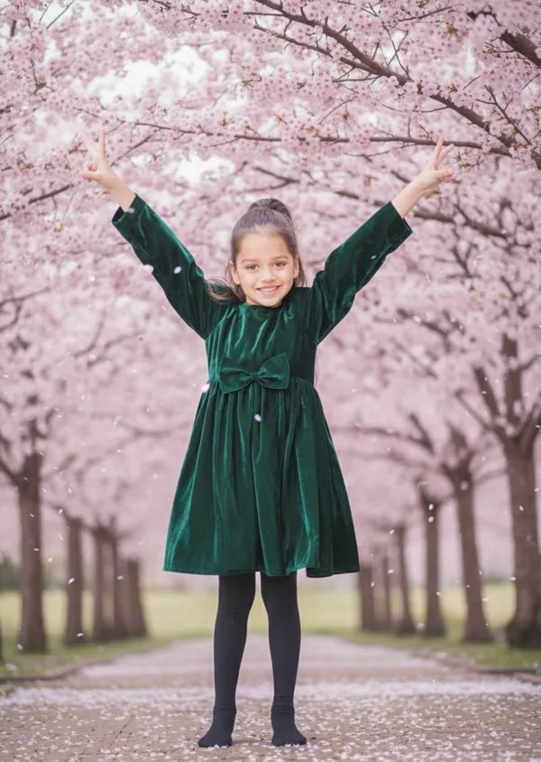 Green_Fit_And_Flare_Velvet_Puff_Sleeves_For_Girls