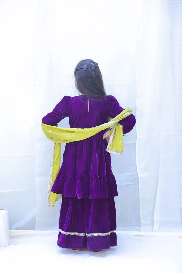 Purple_Round_Neck_Mirror_Work_Velvet_Kurta_With_Sharara_And_Dupattaforgirls