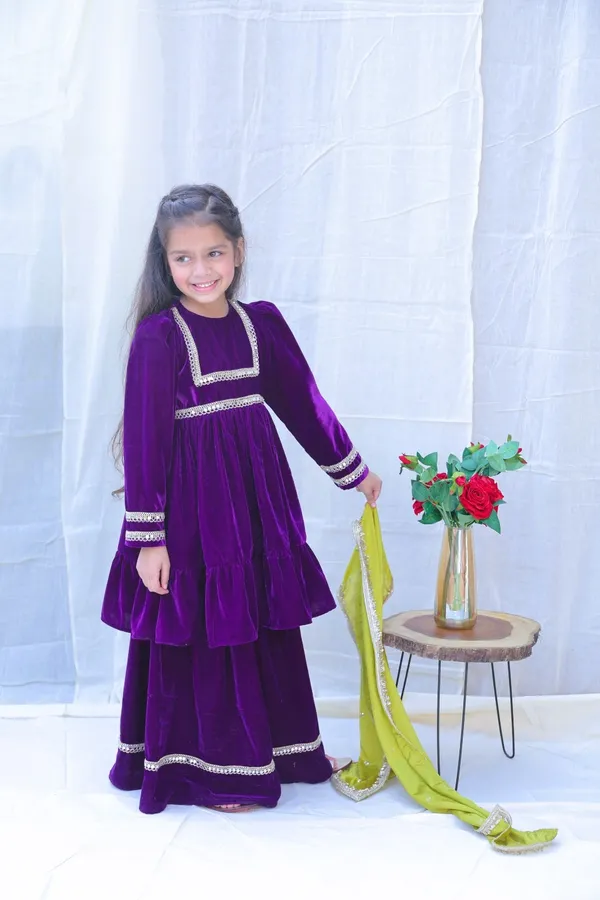 Purple_Round_Neck_Mirror_Work_Velvet_Kurta_With_Sharara_And_Dupattaforgirls