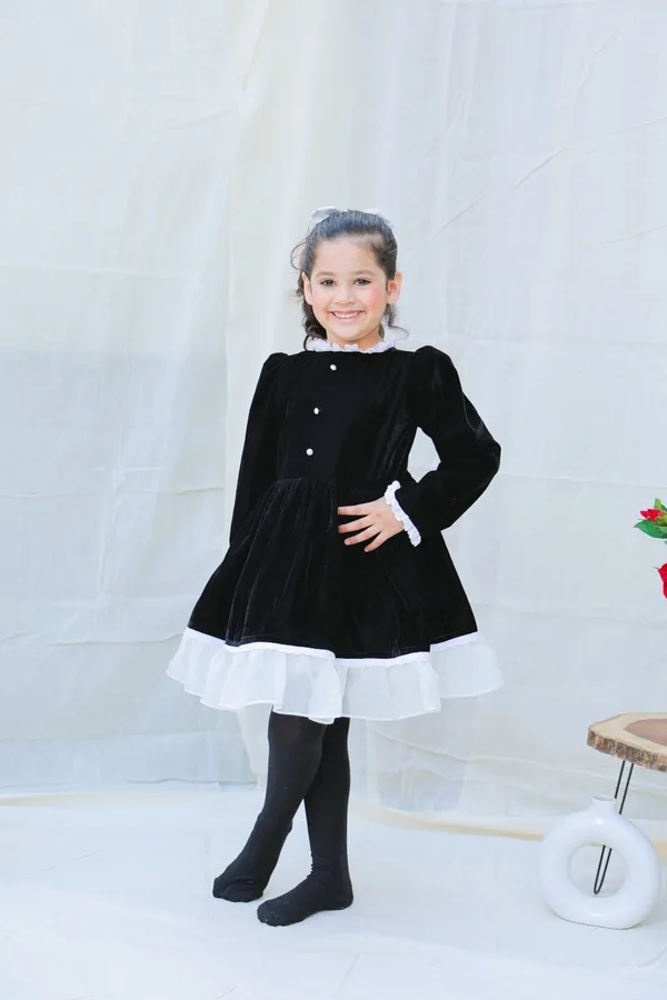Black_Fit_And_Flare_Velvet_Puff_Sleeves_For_Girls