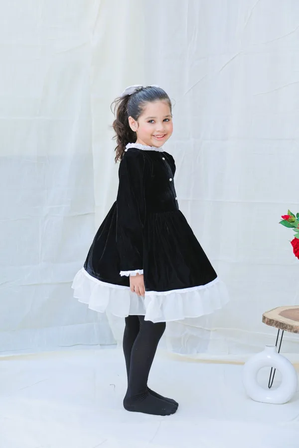 Black_Fit_And_Flare_Velvet_Puff_Sleeves_For_Girls