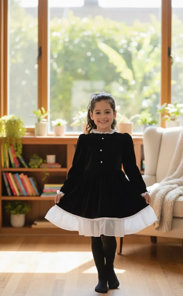 Black_Fit_And_Flare_Velvet_Puff_Sleeves_For_Girls