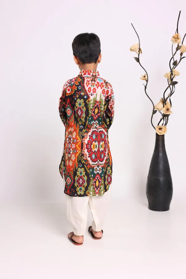 Multicolour_Pure_Cotton_Long_Sleeves_Printed_Knee_Length_Kurta_Sets_For_Boys