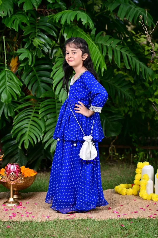 Blue_Bandhani_Print_Georgette_Peplum_Skirt_Set_For_Girls