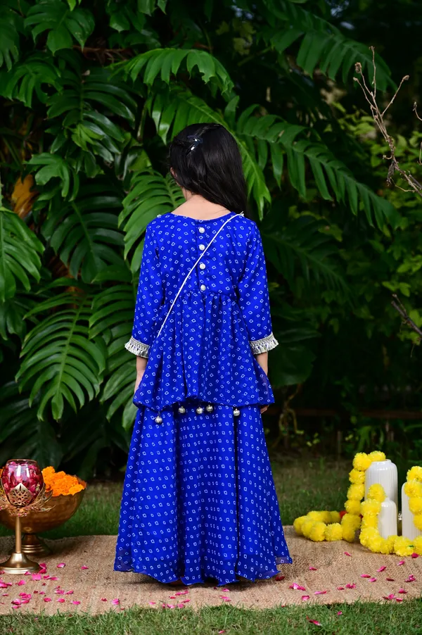 Blue_Bandhani_Print_Georgette_Peplum_Skirt_Set_For_Girls