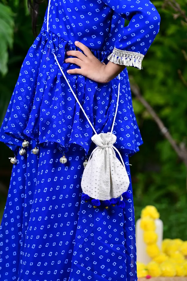 Blue_Bandhani_Print_Georgette_Peplum_Skirt_Set_For_Girls