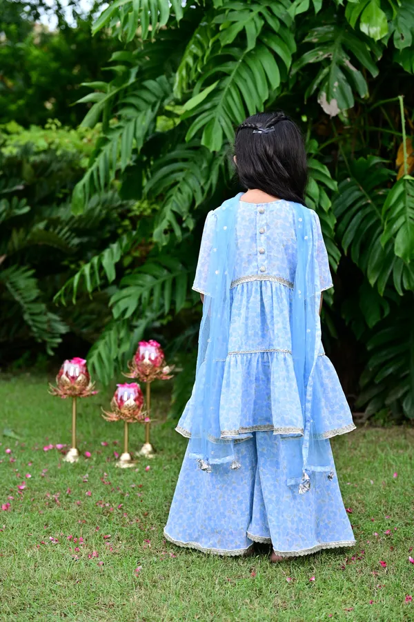 Sky_Blue_Floral_Print_Georgette_Kurta_Sharara_Set_For_Girls