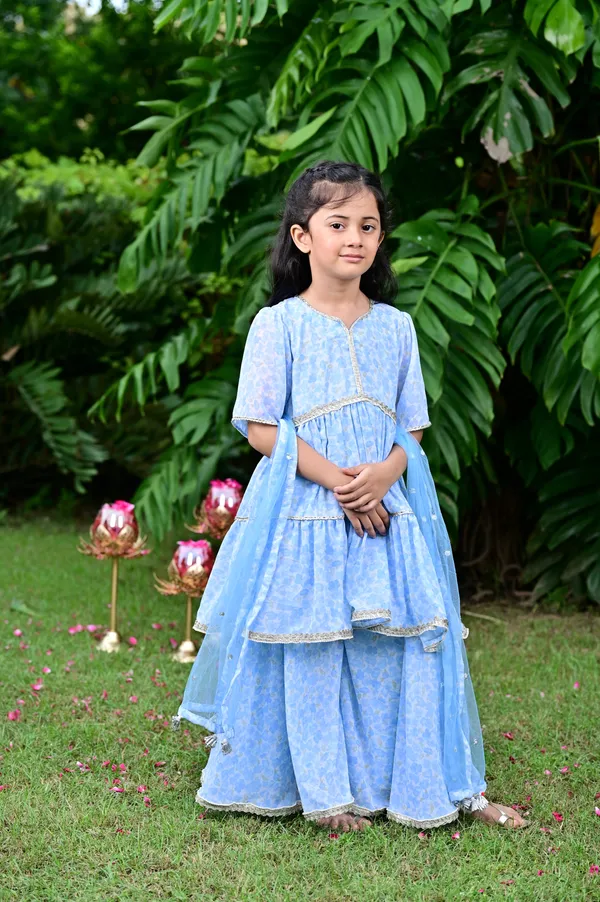 Sky_Blue_Floral_Print_Georgette_Kurta_Sharara_Set_For_Girls