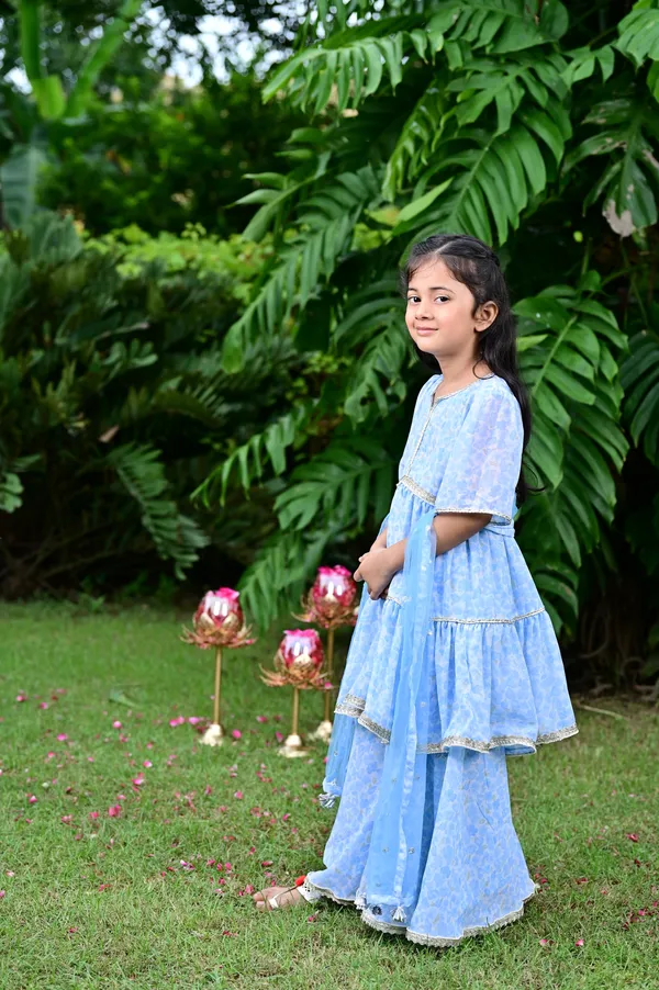 Sky_Blue_Floral_Print_Georgette_Kurta_Sharara_Set_For_Girls