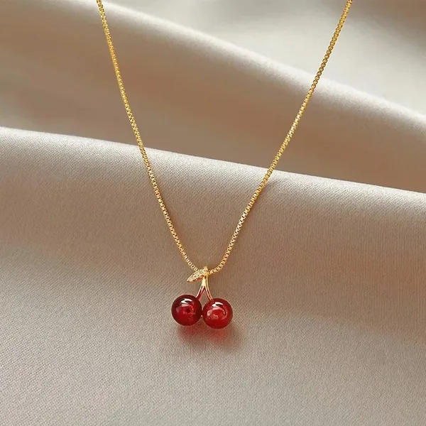 Gold_&_Red_Enamel_Pendant_Set_For_Women