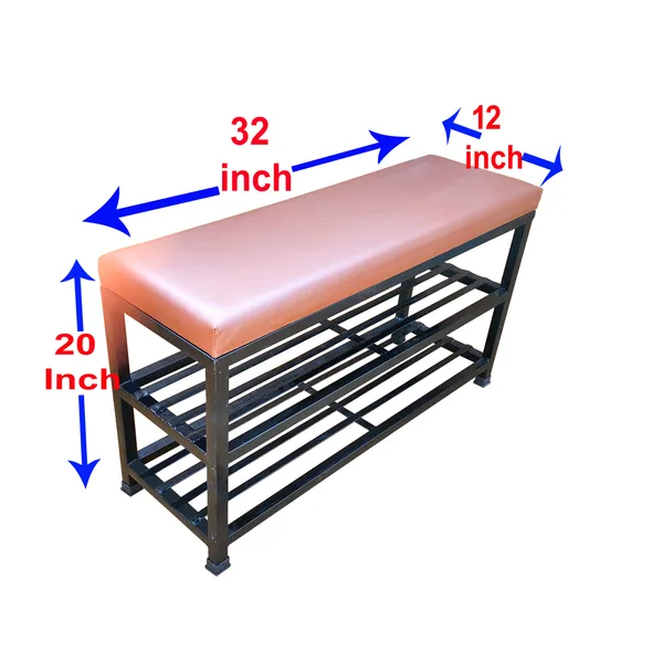 Black_A_One_Steels_Sitting_Bench_with_Cushion_&_Double_Shoe_Rack