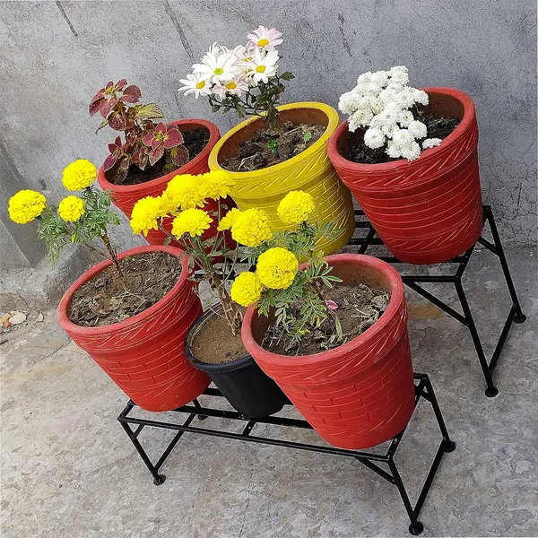 Black_A-One_Steels_Iron_2-Step_Plant_Stand_2_Pieces