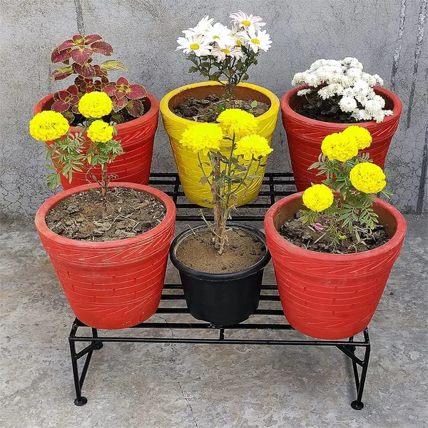 Black_A-One_Steels_Iron_2-Step_Plant_Stand_2_Pieces