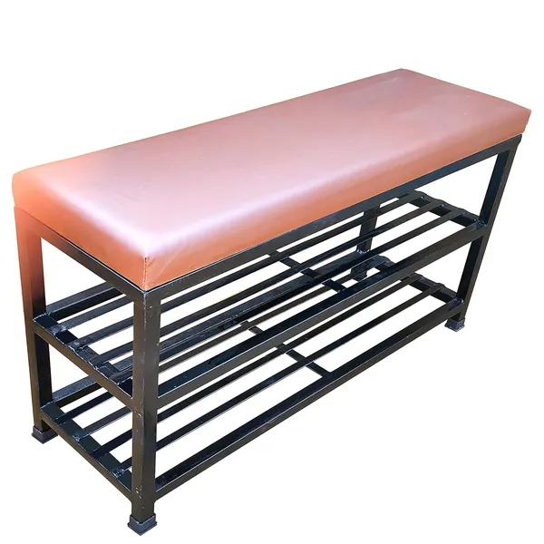 Tan_Sitting_Bench_with_Cushion_&_Heavy_Duty_Double_Shoe_Rack_(32_Inch)