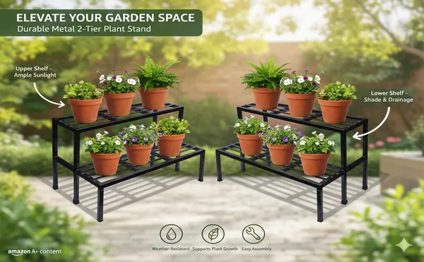 Black__2_Step_Garden_Plant_StandMetal_Step_Flower_Pot_Holder