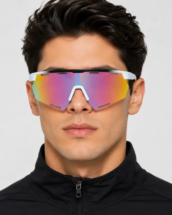 Daniel_Karter_Apex_Dual_Vision_Sports_Sunglasses/UV400/Unisex/_Matt_White__Black_Gradient_With_Reddish_Green_Mirror_Lens