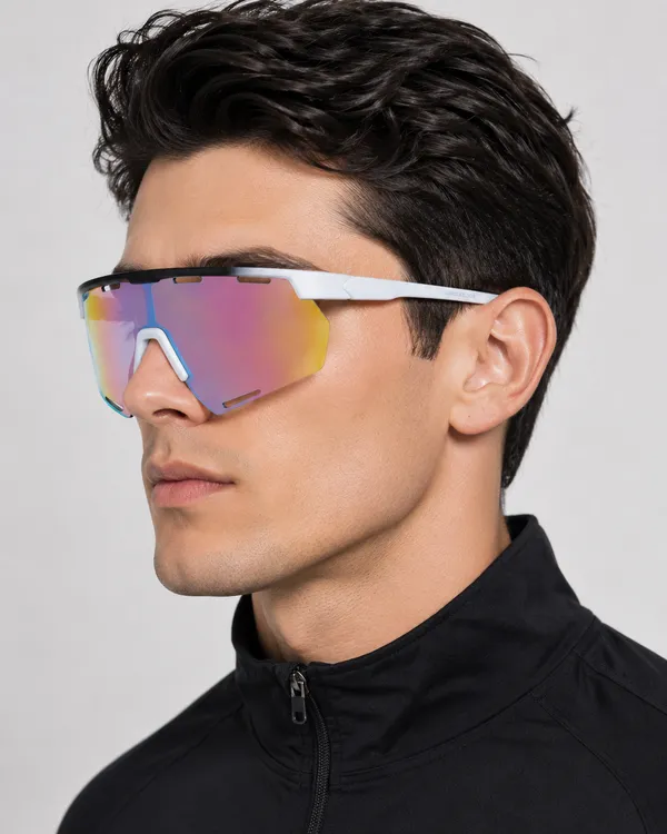 Daniel_Karter_Apex_Dual_Vision_Sports_Sunglasses/UV400/Unisex/_Matt_White__Black_Gradient_With_Reddish_Green_Mirror_Lens