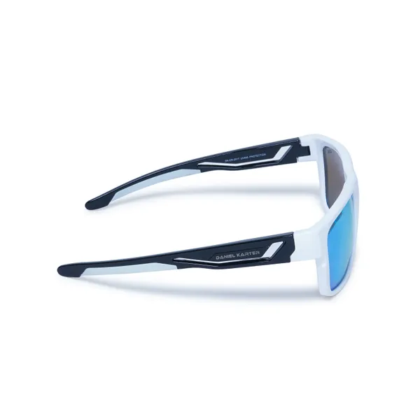 Daniel_Karter_UV400_Solar_Edge_White_With_Black_Temple/Aqua_Blue_Mirror__Lens/Unisex