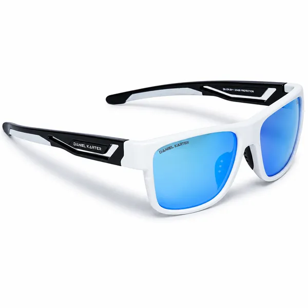 Daniel_Karter_UV400_Solar_Edge_White_With_Black_Temple/Aqua_Blue_Mirror__Lens/Unisex