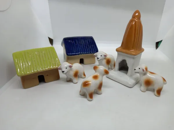 Pack_Of_7_-_Ceramic_Miniature_Village_Huts,_Temple_And_Sheeps