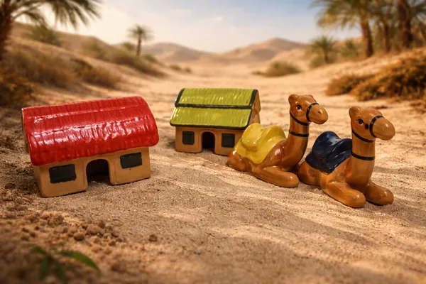 Pack_Of_4_-_Ceramic_Miniature_Hut_&_Camel_For_Home_Decor