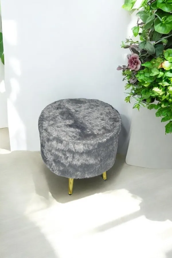 Grey_Premium_Round_Metal_Legs_Faux_Fur_Ottoman_Stool_For_Home_Decor