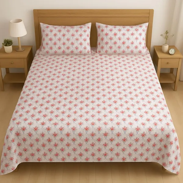 (Pack_Of_2)_Red_Premium_Floral_Pure_Cotton_King_Bedsheet_With_2_Pillow_Covers_For_Sofa_&_Bedroom