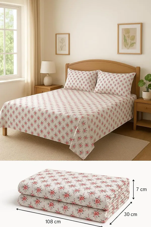 (Pack_Of_2)_Red_Premium_Floral_Pure_Cotton_King_Bedsheet_With_2_Pillow_Covers_For_Sofa_&_Bedroom