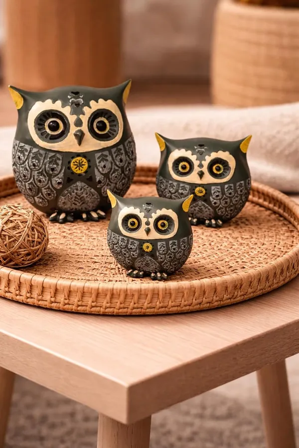 (Pack_Of_3)_Green_&_Gold_Premium_Decorative_Owl_Family_Showpiece_For_Home_Decor