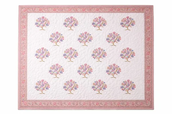 White_&_Pink_Premium_Jaipuri_Handcrafted_Floral_Tree_Cotton_Quilt_With_Storage_Bag_For_Sofa_&_Bedroom