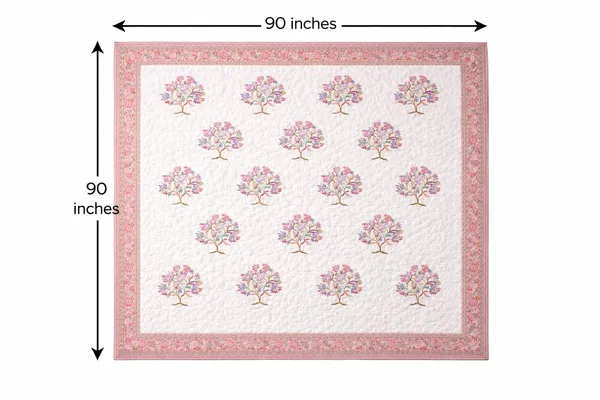 White_&_Pink_Premium_Jaipuri_Handcrafted_Floral_Tree_Cotton_Quilt_With_Storage_Bag_For_Sofa_&_Bedroom