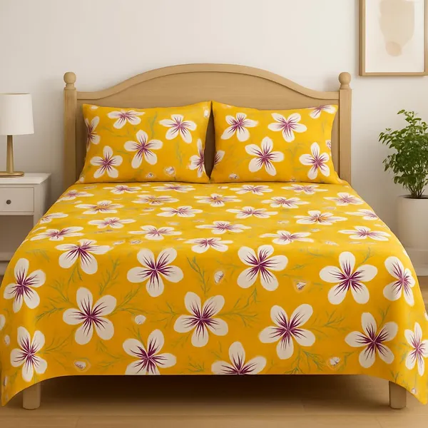(Pack_Of_2)_Yellow_Premium_Floral_Pure_Cotton_King_Bedsheet_With_2_Pillow_Covers_For_Sofa_&_Bedroom