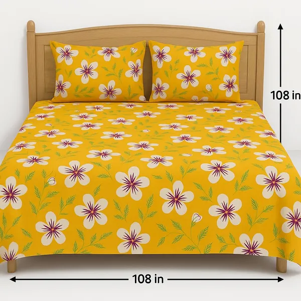 (Pack_Of_2)_Yellow_Premium_Floral_Pure_Cotton_King_Bedsheet_With_2_Pillow_Covers_For_Sofa_&_Bedroom