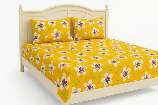 (Pack_Of_2)_Yellow_Premium_Floral_Pure_Cotton_King_Bedsheet_With_2_Pillow_Covers_For_Sofa_&_Bedroom